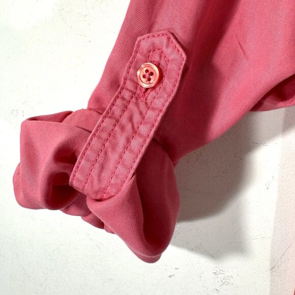 CHICO'S twill fringe hem shirt in coral pink (1/US8) - Picture 4 of 16